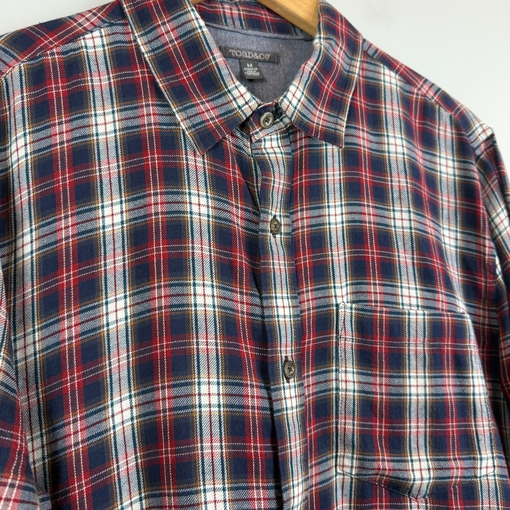 Toad‎ & Co Shirt Men's M Multicolor Plaid Flannel 100% Organic Cotton Button-Up